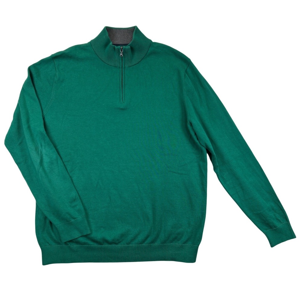 Lands' End Quarter Zip Sweater Mens XL Tall‎ Green Supima Cotton Pullover